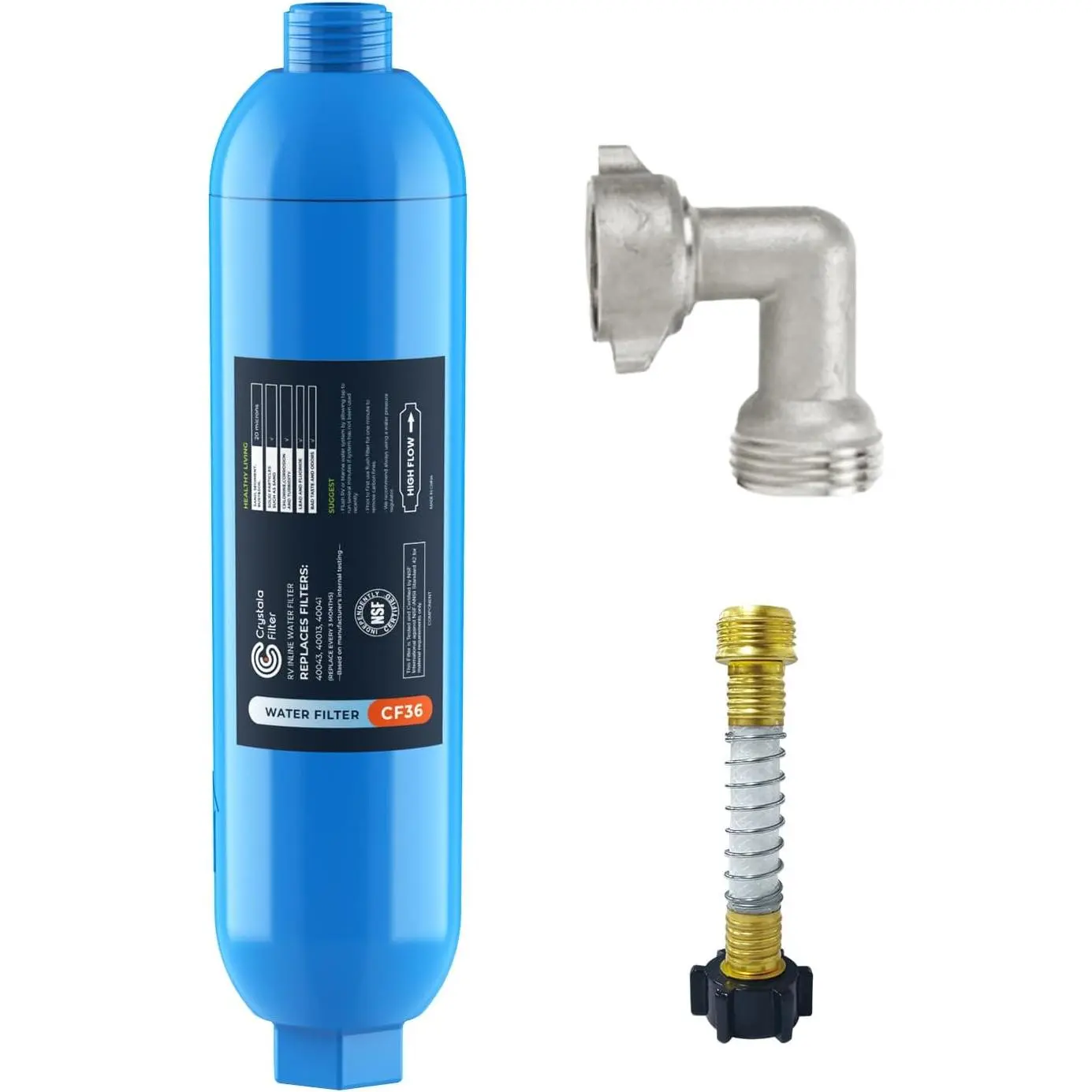 RV/Camper Water Filter, Inline Water Filter Effectively Reduces Bad Taste, Odors, Chlorine and Sediment for RVs and Marines, 1 Pack Filter with 1 Flexible Hose Protector