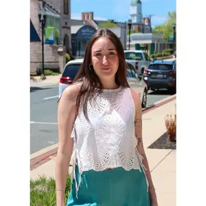 BY TOGETHER SHELL EYELET TIE SIDE TOP