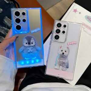 Cute Penguin Dog Phone Case, Luminous Hollow Out Cartoon Protective Cover, Unique Call Light Design, Couple Style, Fits Samsung Galaxy S26 S24 S25  S24 ULTRA A35 A36 A55 A56 S25 Ultra, Smartphone