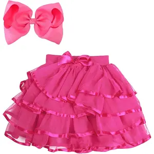 BY-PGCS014     4 Layered Tulle Tutu Skirt for Girls with Hairbow or Birthday Sash,Girl Ballet Tutu Skirt
