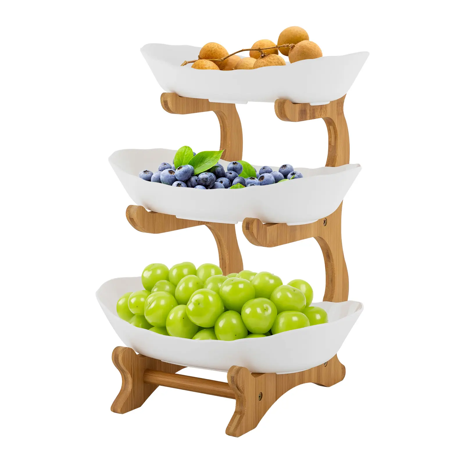 CNCEST 3-Tier 12mm Eco-Friendly Bamboo Wood Stand Fruit Bowl, Stackable Kitchen Storage Racks with Easy Installation, Durable Space-Saving Home Organizer for Kitchen & Festival Use, Smooth Food Display Accessory
