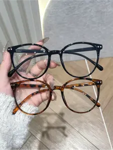 Unisex Fashion Oval Glasses Set, Casual College Style Eyewear, Perfect for Daily Work and Study, 2 Pairs Pack