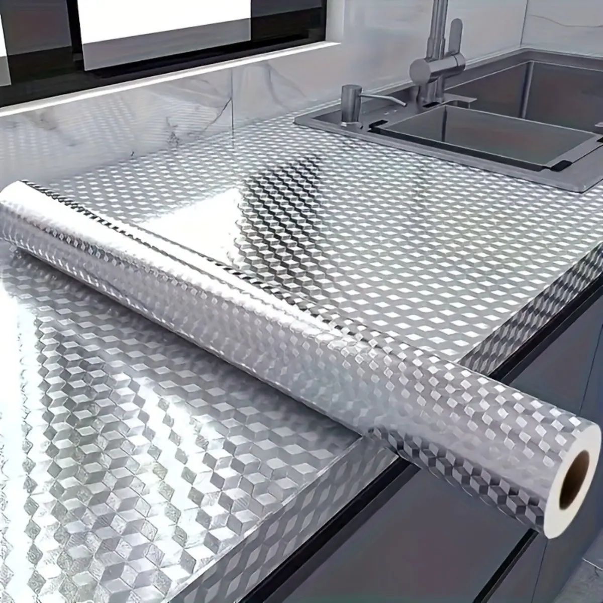 Peel and Stick Countertop Contact Paper Waterproof Heat Resistant Oil Proof Self Adhesive Aluminum Foil for Kitchen Cabinets