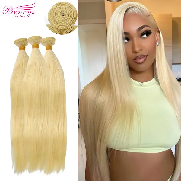 berryshair Color 613 Straight Wave Raw Hair Bundles, 10-30 Inches, Yellow Label Luxury Series, Dyeable, Approximately 93-100 Grams Per Bundle, Suitable for African American Women, Top-Grade 15A Quality