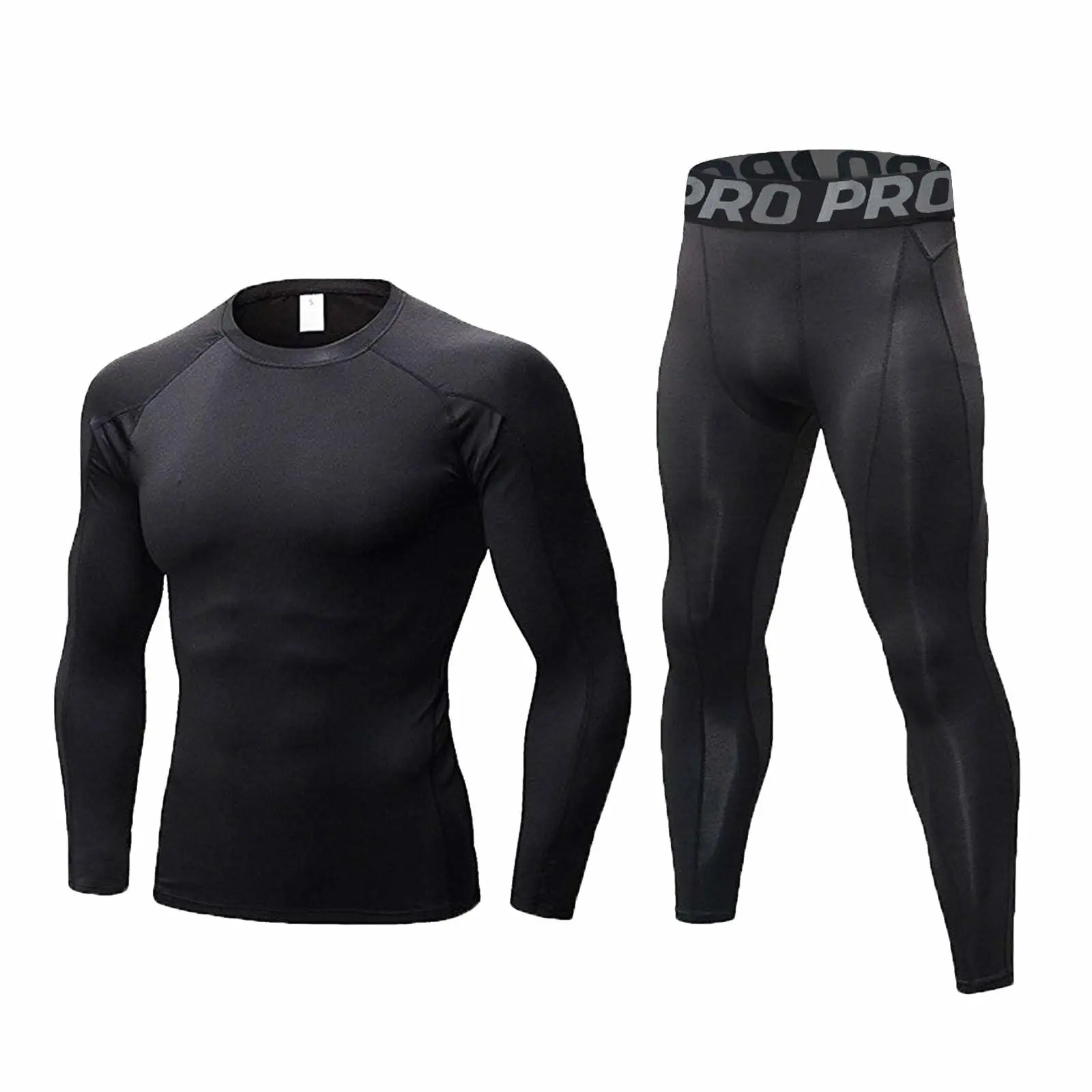Men's 2-Piece Compression Set - Sports Apparel, Polyester Blend Under Clothing, Long Sleeve Crew Neck Base Layer, Quick Dry Multi-Sport Tights for Enhanced Performance Running & Basketball