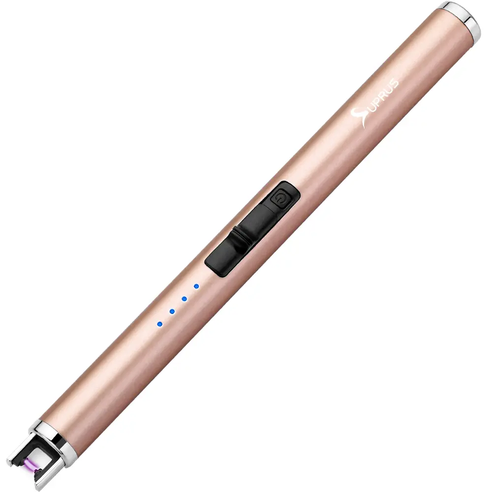 SUPRUS Rechargeable Type-C Metal Electronic Lighter - Lightweight, Portable Kitchen Utensil Fire Starter with USB Port, Upgraded LED Battery Display, Safety Switch, Flameless Plasma Windproof, Reliable Long-Lasting Cells for Indoor/Outdoor, Candle Use