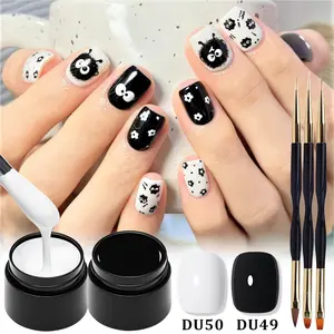 MTSSII 5pcs White Black 2 In 1 Painting Gel Polish Set, Super Texture Line Flower Drawing Gel Soak Off UV Nail Art Gel