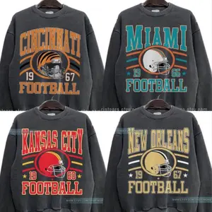 New Retro Style Varsity All Team Football Crewneck Sweatshirt - Gildan Dark Heather, Long Sleeve, Medium Clothing Length - Menswear, Graphic