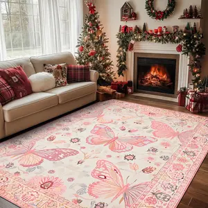 Vintage Butterfly Print Large Area Carpet, Stylish Soft Area Rug Ideal for Living Room and Bedroom, Easy-Clean Foldable Non-Slip Plush Decorative Rug, Boho Rug