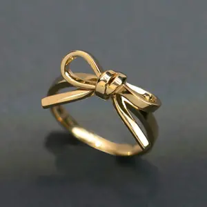 18k gold plated ring with simple elegant bow decoration, suitable for daily wear, gift for women on Valentine's Day
