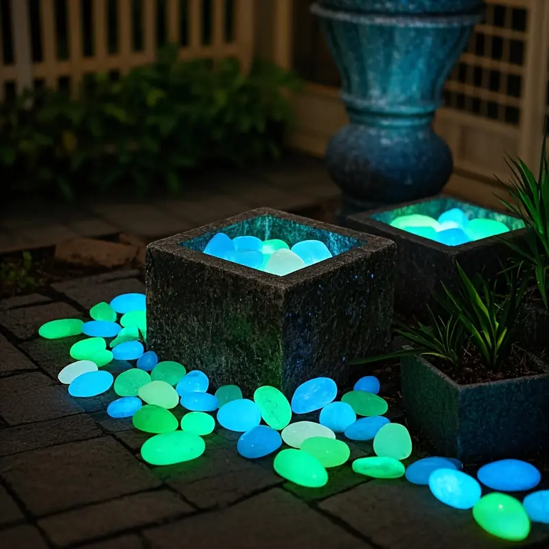[Glow-in-Dark Decorative Pebbles] 2500pcs 1.5pound Bulk Vibrant Blue Sunlight-Powered Luminescent Stones, Sun/Artificial Light Charged for Both Indoor/Outdoor Decor, Night Garden Illumination Accents