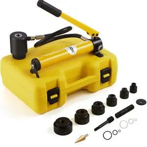 【fathersdaygift】VEVOR Hydraulic Knockout Punch Kit, 10 Ton 1/2" to 2" Conduit Hole Cutter Set, KO Tool Kits with Puncher 6 Piece, Metal Sheet Driver Tools, For Aluminum, Stainless Steel, Brass, Fiberglass and Plastic