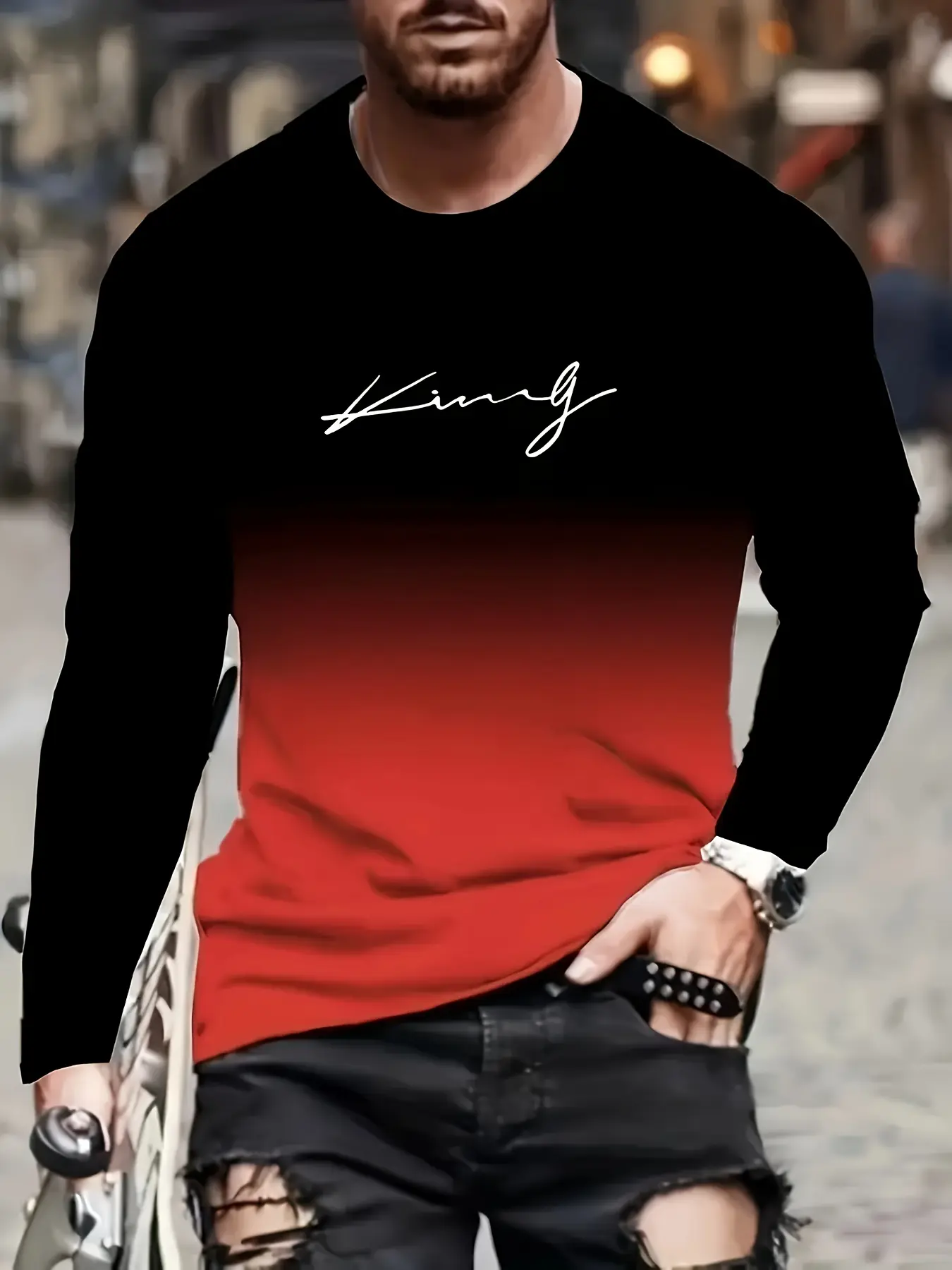 The 2025 new fashion men's gradient crew neck sweatshirt adopts a novel 3D printed letter pattern design, which is suitable for daily wear. Casual Streetwear Sweatshirt