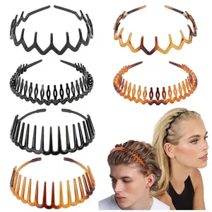 Zig Zag Hair Comb Headbands, Plastic   Hair Bands for Women and Men, Black and Brown, 6 Pack