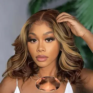 13X4 Lace Ombre Bob Wig Human Hair 4/27 Highlight Wear and Go Glueless Wig Body Wave Honey Blonde Lace Front Bob Wigs 180 Density 14 Inches summerwins