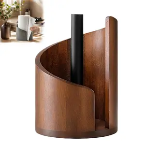 Mountain Shape Paper Box Holder with Mango Wood Round Base and Iron Stand, Wooden Face Paper Organizer, Fits Super Long Rolls, Easy Tear, Living Room & Kitchen, Tissue Holder, Bathroom Organizing Accessories