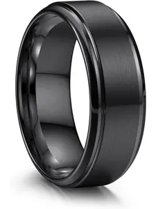 Stainless Steel Wedding Promise Rings for Men Women 8mm Band in Silver Color, Matte Surface Polished Edge Comfort Fit 6-14 Dark Aesthetic Rings