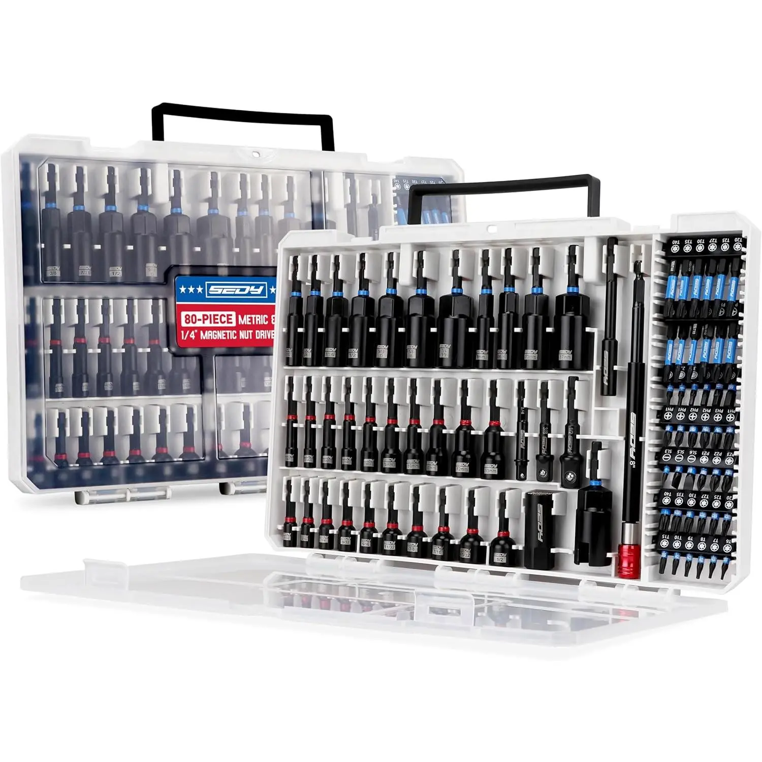 80-Piece Heavy-Duty Impact Nut Driver Tool Kit Set, Cr-V & S2 Steel Magnetic Kit with Metric & SAE Sizes, Universal Socket, Adapters & Power Bits for Outdoor & Indoor Recreation, Screwdriver Bits, Mechanic Tool Box, Home Improvement, Deep Nut Drivers, 80,