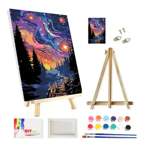 SupaDiya Paint by Numbers Kit for Adults Beginners, Framed and with Easel, Easy Acrylic Watercolors Oil Number Painting Art on Streched Canvas with Easel for Home Decor and Gift 7.8x11.8inch DIY Starry Sky Diamond Painting Kit