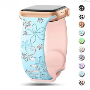 Engraved Silicone Apple Watch Band, Stylish Women’s Strap for Series & Ultra (38–49mm), Comfortable Lightweight Replacement for Everyday & Spring Wear