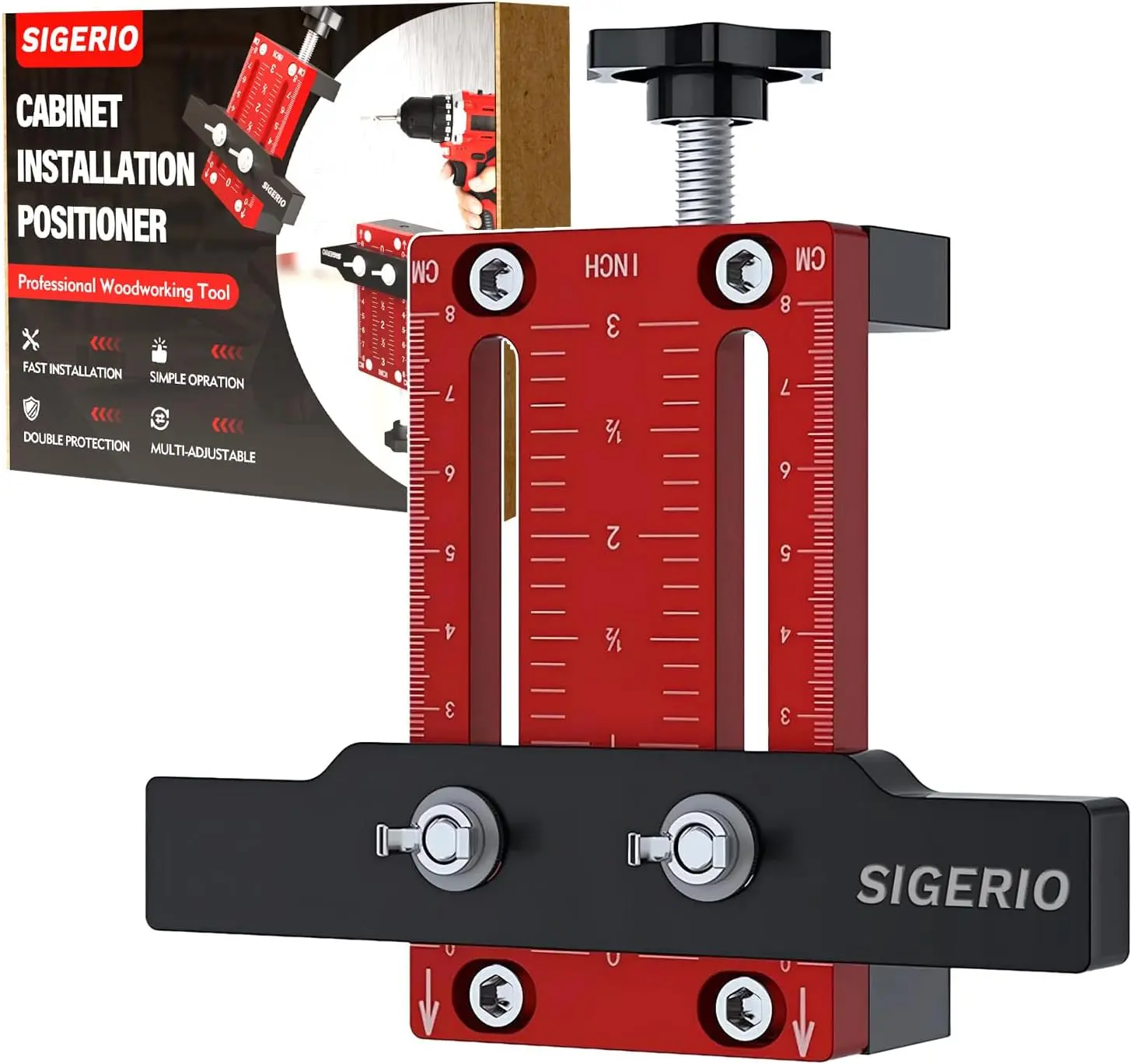 Sigerio Cabinet Door Installation Positioner, Aluminum Alloy Cabinet Door Mounting Jig, Cabinet Hardware Jig, Adjustable Cabinet Door Positioning tool Compatible for Most Cabinet Doors