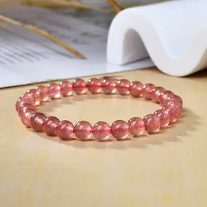 Strawberry Quartz Bracelet, Attract Love & Luck, Natural Pink Crystal Beaded Bracelet for Women, Healing Crystal Jewelry, Valentine's Day Gift