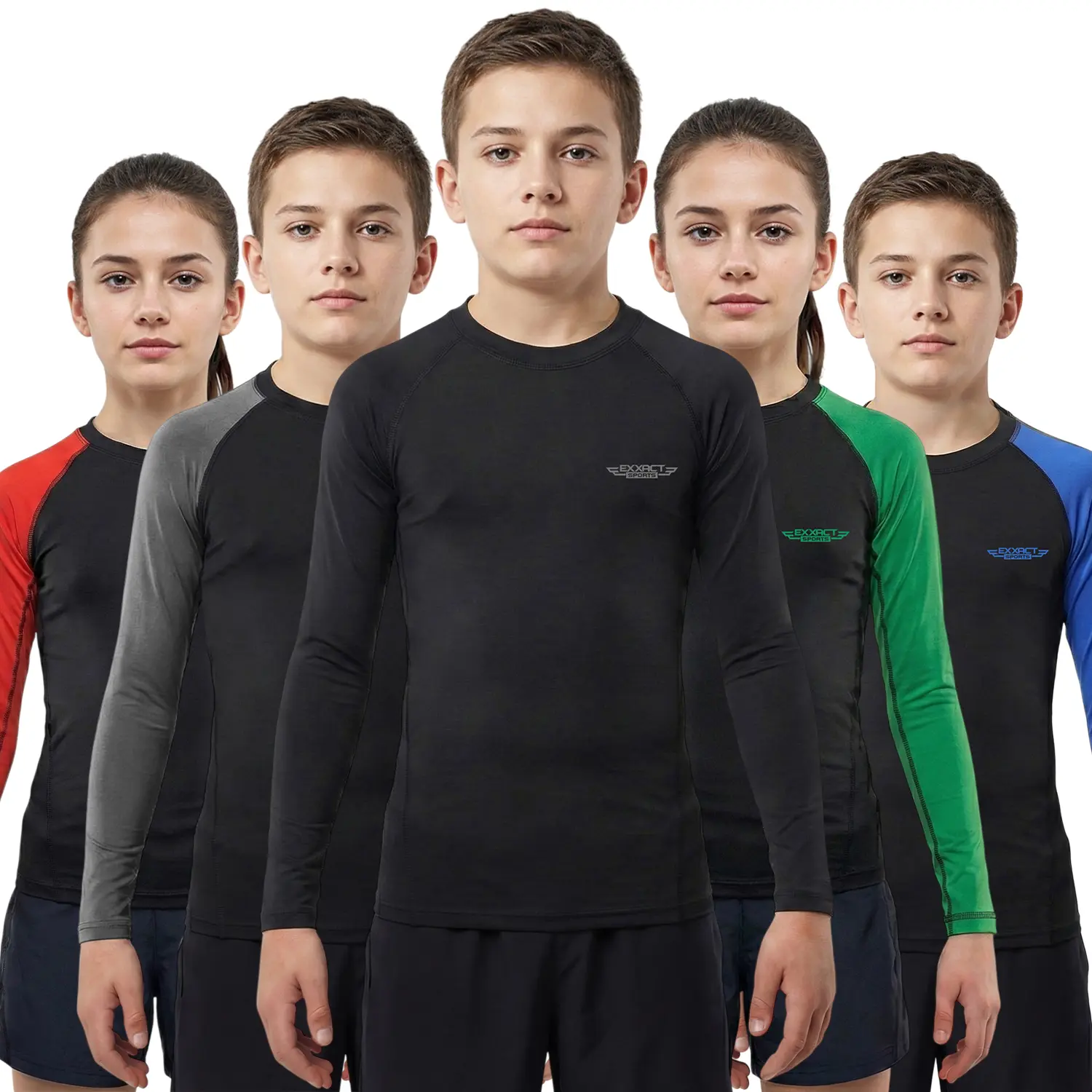 Exxact Sports Boys' Long-Sleeve Graphic BJJ Rash Guard - IBJJF Legal, 4-Way Stretch Poly-Spandex Compression Gym Clothing, Fitted Gym Apparel, Quick-Dry, Anti-Odour, Wrinkle Resistant for Jiu Jitsu, S