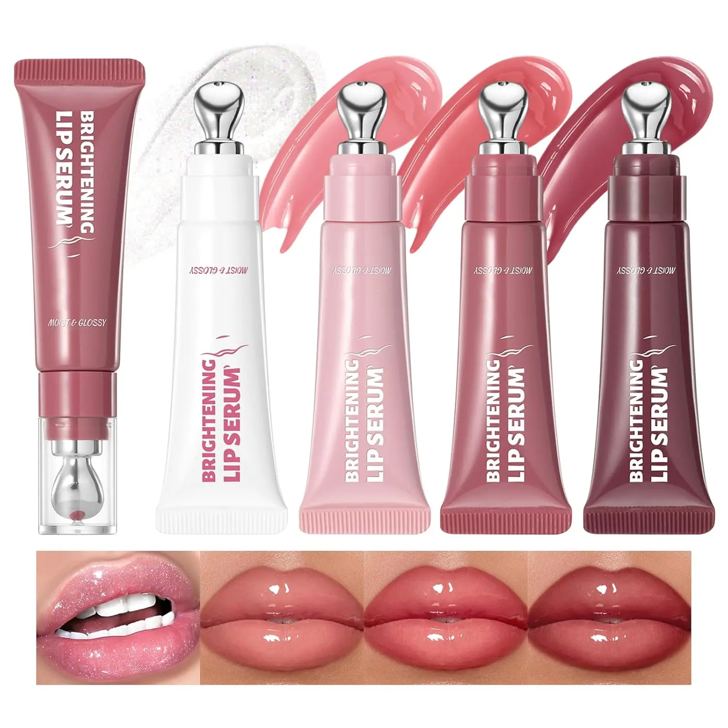 4Pcs Plumping Tinted Lip Gloss Set | Hydrating Lip Serum Lip Oil with Metal Applicator, Non-Sticky High Shine Jelly Liquid Lipstick, Lip Care for Dry Lips