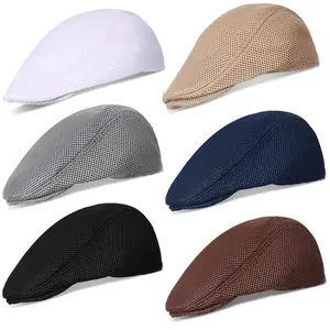 6 Pieces Men's Mesh Flat Cap Breathable Summer Newsboy Hat Cabbie Flat Cap