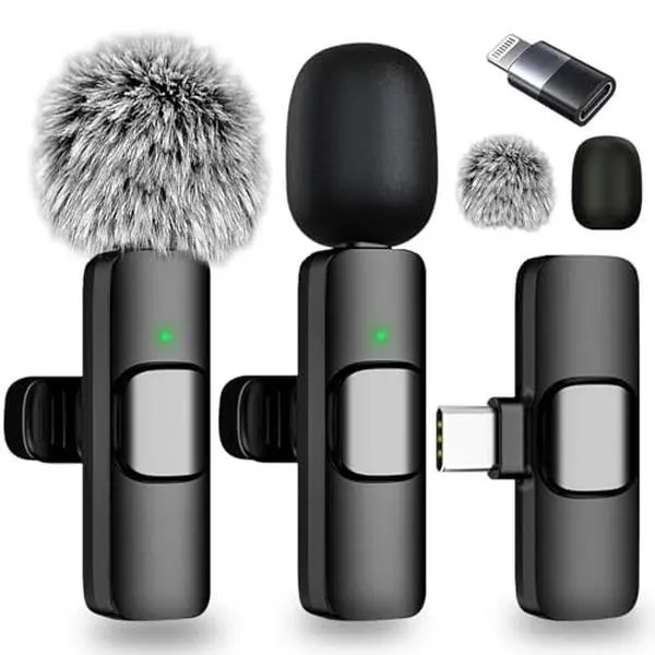 Wireless mini Microphone for iPhone/Smartphone, 2 Mini Lapel Microphones with Clearer Audio for Video Recording, Interview, Vlog，Noise Reduction Device Noise Cancellation Stereo Wireless vlogging tools handheld high quality audio