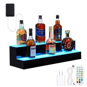 LED Lighted Liquor Bottle Display Shelf, 40-inch Bar Shelves with Remote & App Control, 16 Colors, 4 Modes, 2-Step LED Bar Shelves for Home Commercial Bar