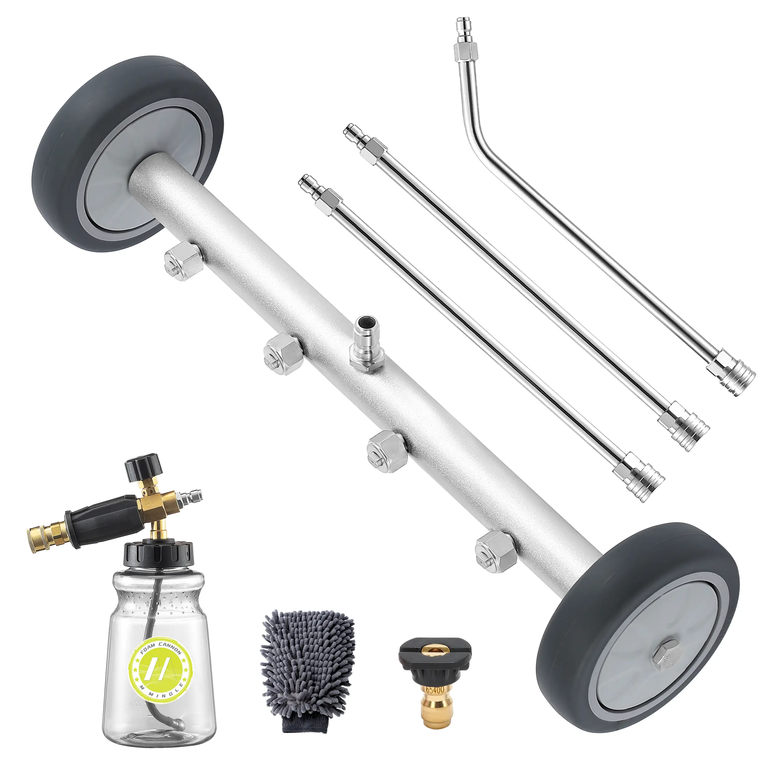 M MINGLE Pressure Washer Undercarriage Cleaner Attachment - 16 in Heavy Duty Tool, 4000 PSI, Car Wash Accessories with Power Foaming Cannon, Wash Mitt, Father's Day Gift, Car Wash Mitt, Foam Blaster