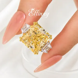 Effinny 925 Sterling Silver Luxurious 12.0ct Radiant Cut Three Stone Engagement Ring, 5A CZ Past Present Future Promise Jewelry for Women, Birthday, Engagement Rings