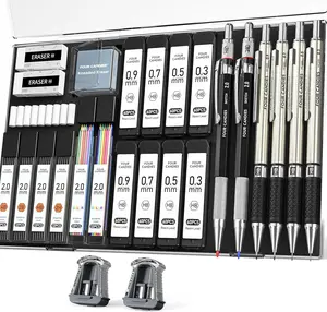 Four Candies 25PCS Art Mechanical Pencil Set with Case, 3PCS Metal Artist Lead Pencil 0.5, 0.7, 0.9 mm & 3PCS 2mm Holder (HB 2H 2B 4B Color) with 432PCS Graphite Lead Refills for Drawing Sketching Office School Supplies, Christmas gifts