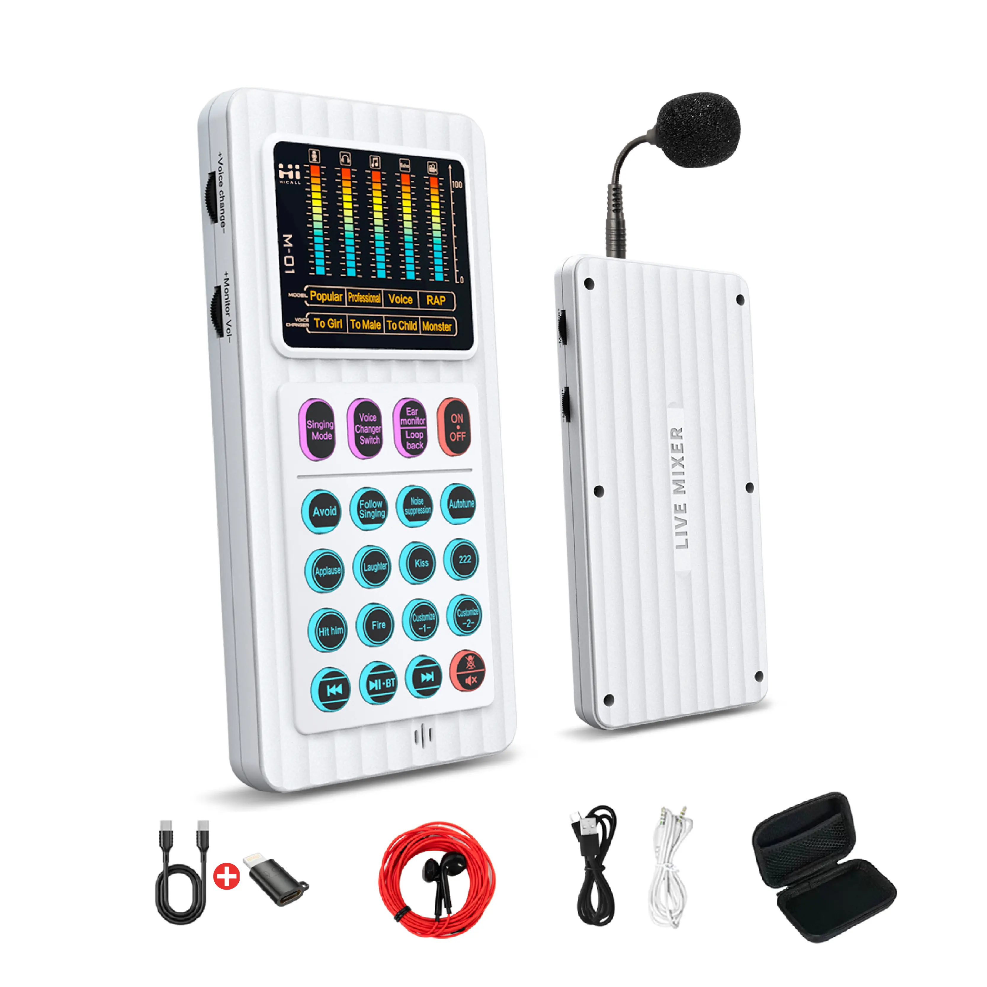 HiCall M01 Mini Portable Audio Interface - 6-in-1 Mobile Recording Bundle with OTG Cable, Travel Storage Bag, Voice Changer Device for Singing, Teaching, Studio-Quality Sound on PC/Mac, iPhone/Android