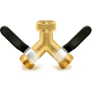 Brass Garden Hose Splitter, Hose y Splitter with Shutoff, Hose Splitter 2 Way Heavy Duty, Brass Y-Valve Water Garden Hose Adapter 2-Way Y-Valve 3/4" GHT Threads