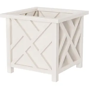 Lattice Planter Box - 14.75" Square 13" Tall White Plant Pot - Decorative Plant Pots for Front Porch - Flower Pots Planters for Porch or by