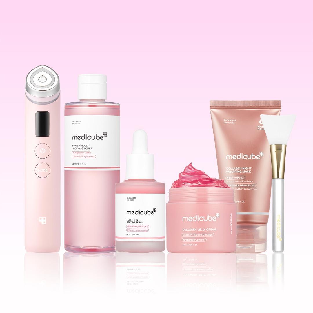 [medicube] Pink Glass Glow Routine SETㅣK-beauty Viral Glass Glow Device, PDRN Pink Peptide Toner, PDRN Pink Peptide Seru