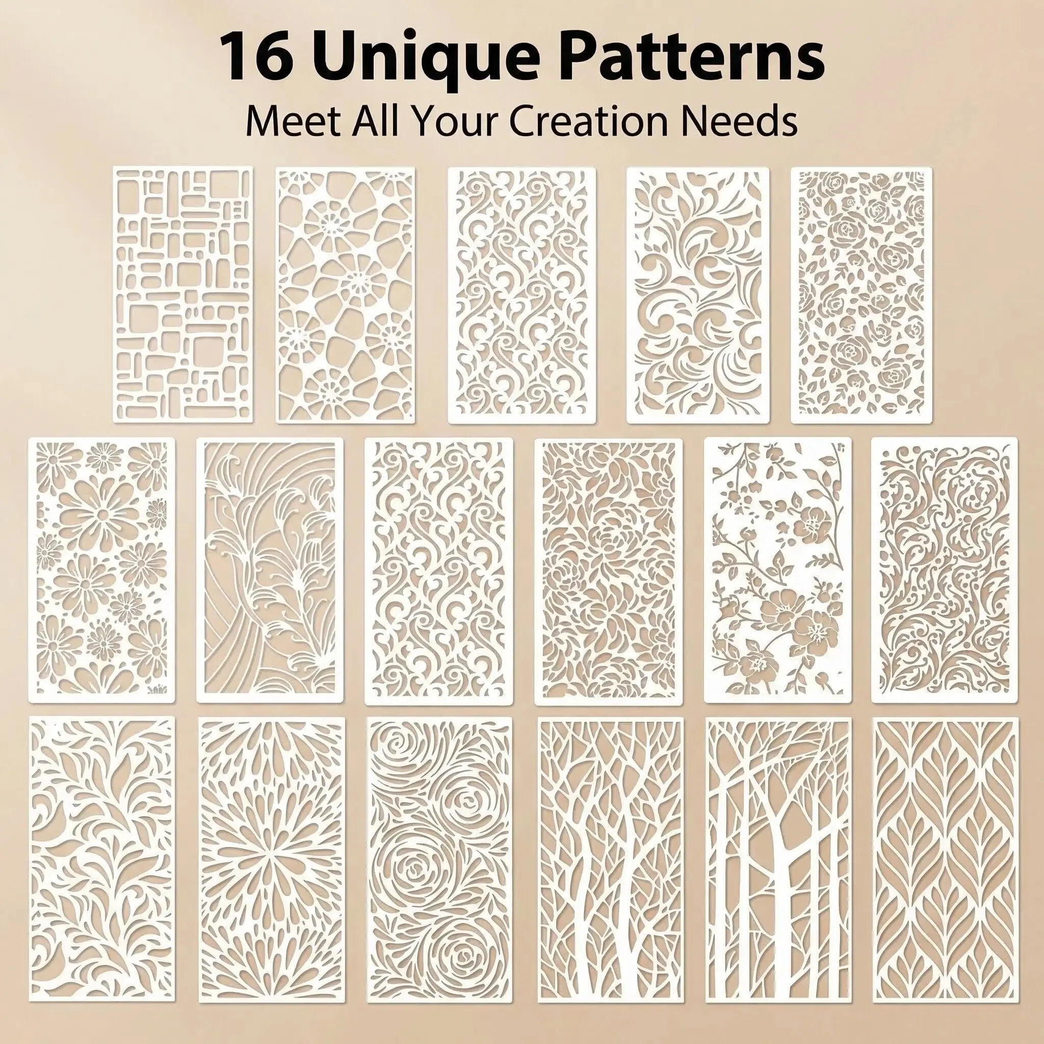 16-Piece Grid Geometric Texture Templates Reusable Washable Drawing Tools Art Supplies Crafts Art Supplies Diy Art Design Diy Painting Supplies for DIY Art Decoration Furniture Canvas Tiles Walls Floors Glass Windows Decor