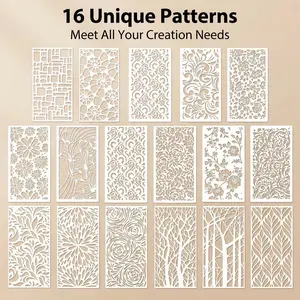 16-Piece Grid Geometric Texture Templates Reusable Washable Drawing Tools Art Supplies for DIY Art Decoration Furniture Canvas Tiles Walls Floors Glass Windows Decor