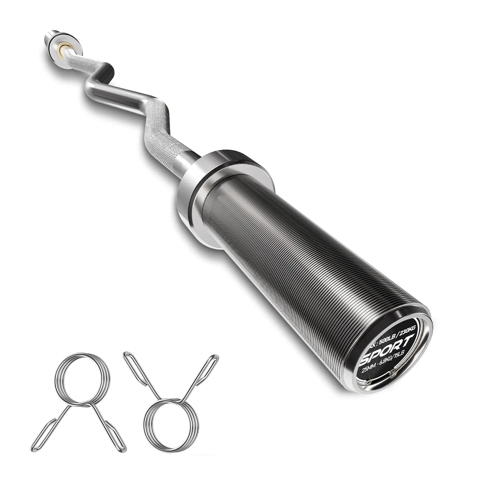 47-Inch EZ Curl Bar for 2-Inch Olympic Weight Plates, 700LBS Capacity Heavy Duty Steel Barbell with Spring Collars, Ergonomic Wave Bar for Home Garage Gym Upper Body Workout Arm Training