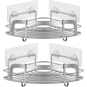 2 Pack Shower  Corner, Bathroom Corner Shower Shelfs, Adhesive Wall Mounted Shower  with 4 Movable Hooks, No Drilling Shower Shelf, Stainless Steel .