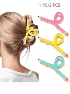1 Pc/2Pcs Pencil Hair Claw Clips for Women Thick Hair Funny Design Back to School Hair Clips for Thin Hair Jaw Barrettes Cute Teacher Hair Accessories Teacher Appreciation Gift Party Costume Christmas Valentine's Day Gift For Girlfriend Hair Claws Set