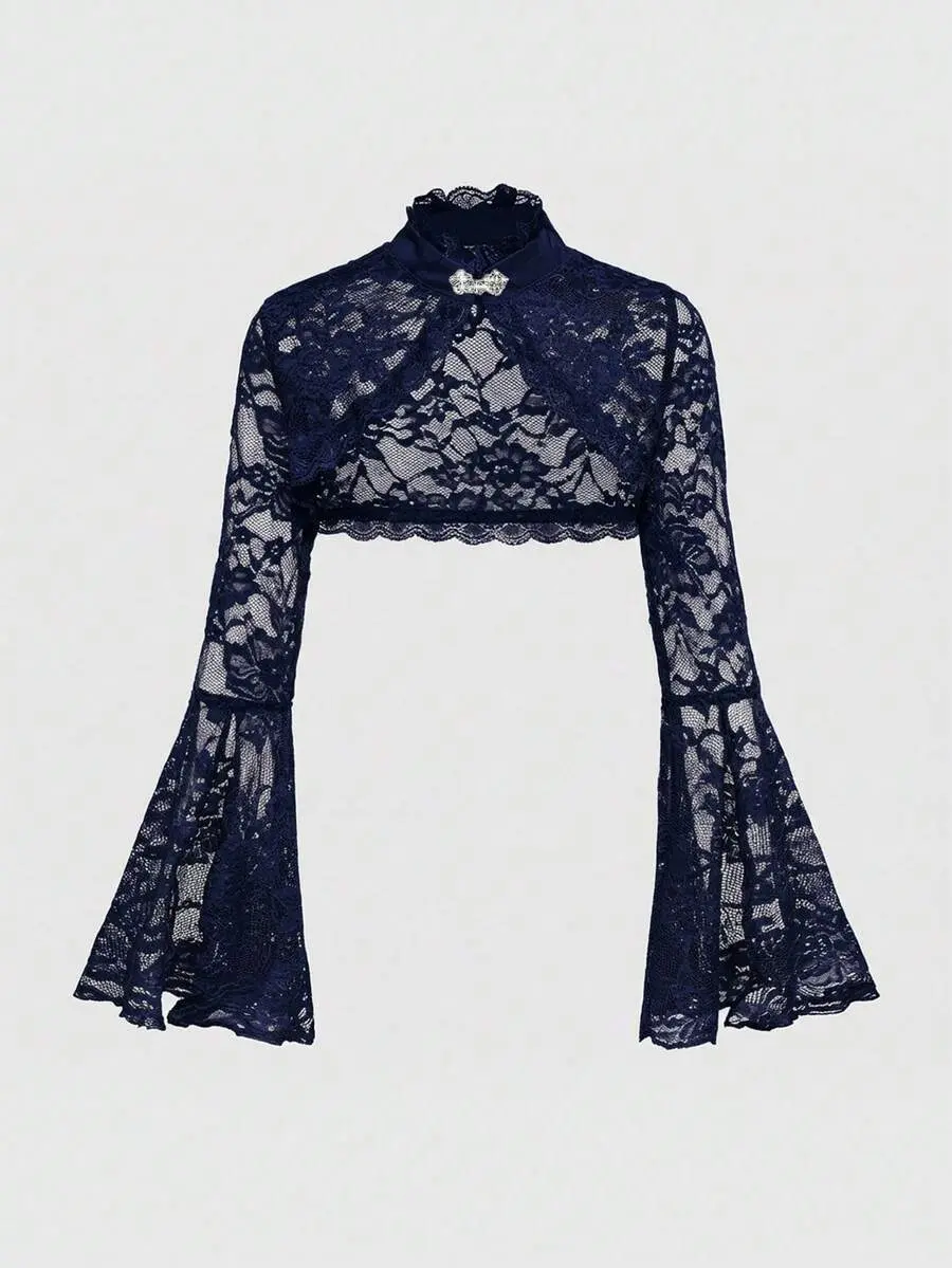 Gothic Versatile Split Flare Sleeve Women Lace Shrug Cardigan