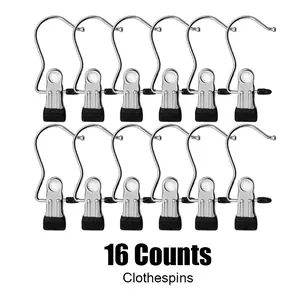 16 Counts Stainless Hanging Clips Multifunctional Clothespins,  Travel Spacesaving Hangers Organizer for Home & More, Ultimate Lightweight Hat & Pants Trousers Storage Rack，Multipurpose Organized Hooks Skirt&Leggings Hanger Clotheshanger