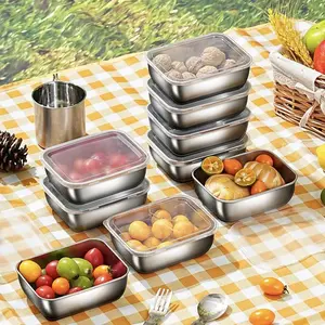 Food Storage Container with Lid, 5pcs/set Metal Food Storage Box, Portable Food Storage Container, Stainless Steel Containers for Home Kitchen Outdoor Camping, Utensils