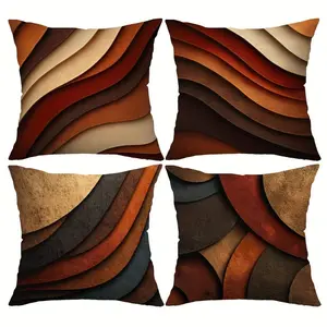 Four Pieces of Lightly Luxurious Caramel-Textured Throw Pillow Covers, Suitable for Living Room Or Bedroom Settings, Featuring a Gradient Curve Texture Print That Is Versatile And Elegant, with a Soft Feel That Is Easy to Maintain, Home Textile