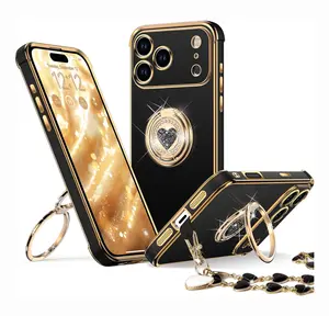 XYZ for iPhone 11,12,13,14,15,16,17 Pro Max Case with Stand, for Galaxy S10 20 21 23 24 25  Phone Case with Double Ring Kickstand, Women Girls Bling Luxury Cute Protective Case Heart