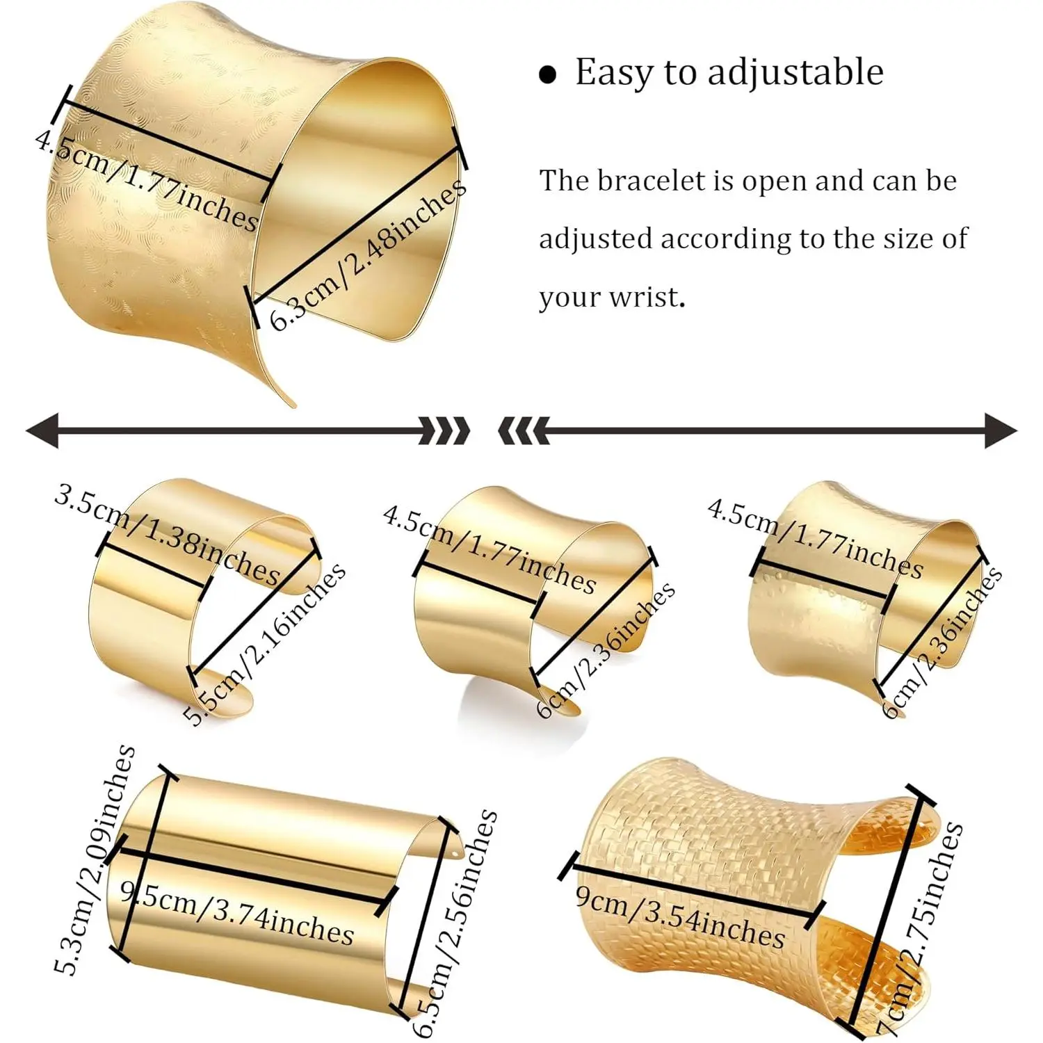 Women's Adjustable Cuff Bangle Bracelets - High-Quality Alloy, Gold & Silver Options (Includes Gold Bangles), Easy to Wear - Ideal for Business & Events - Fashion Modern Accessories Gift Idea