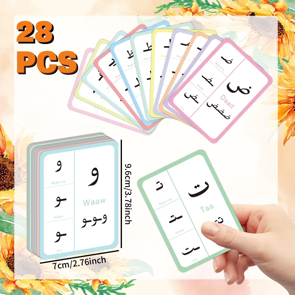 28 Arabic Letter Flashcards for Beginners, Flashcards Learning Alphabet, Islamic Education Learning Kit, Colorful Portable Study Cards, Arabic Reading Writing Aid
